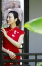 Chinese cheongsam model in Chinese classical garden